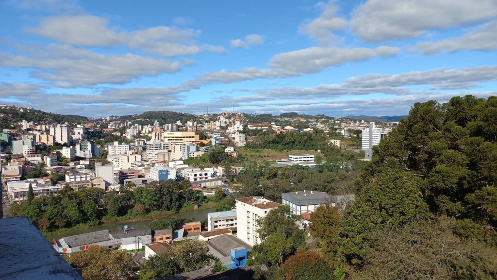Videira no Meio-Oeste catarinense com céu azul e poucas nuvens
