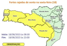 Defesa Civil alerta para fortes rajadas de vento nesta sexta em SC