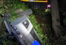 SC-135: Carro sai de pista e cai em meio à vegetação