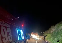 Capotamento na SC-135 movimenta bombeiros