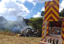 Incêndio em máquina agrícola em Pinheiro Preto