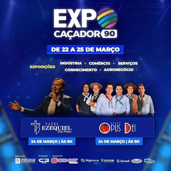 Expo Caçador terá shows do Padre Ezequiel Dal Pozzo e Banda Opus Dei