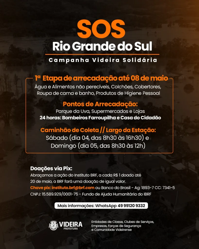Videira realiza campanha para ajudar vítimas das chuvas no Rio Grande do Sul