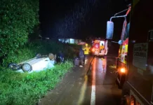 Carro sai da pista e capota em Salto Veloso