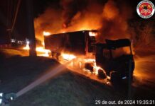 Incêndio consome caminhão carregado de carne na SC-355