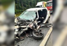 Carro da saúde de Fraiburgo sofre grave acidente na BR-282