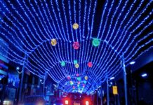 Rua é coberta com quase 100 mil lâmpadas natalinas em SC