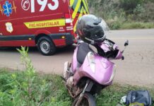 Moto colide em capivara e condutora fica ferida