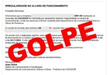 Prefeitura alerta sobre golpe sendo aplicado quanto a alvará de licença