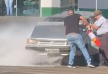 Caçadorenses agem rápido para apagar fogo em carro