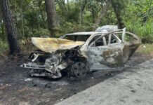 Carro é destruído por fogo após acidente em rodovia de SC
