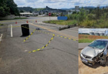 Carro derruba poste e motorista tenta fugir, mas é encontrado