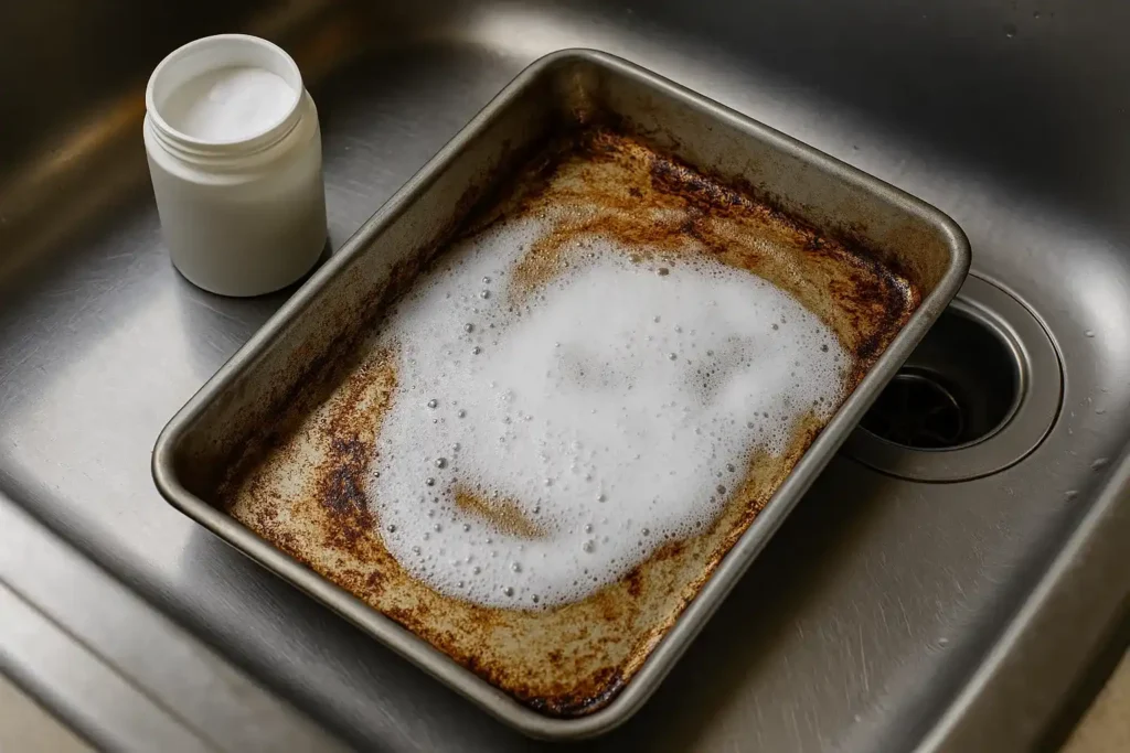 O truque com bicarbonato que solta a gordura da forma sem esforço
