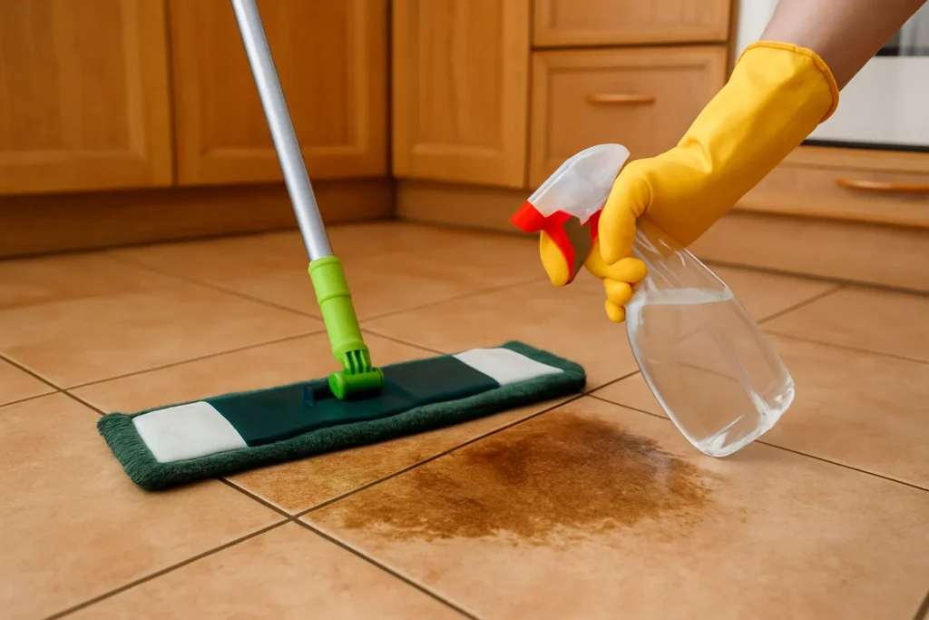 O truque com vinagre que limpa o piso engordurado sem deixar rastro