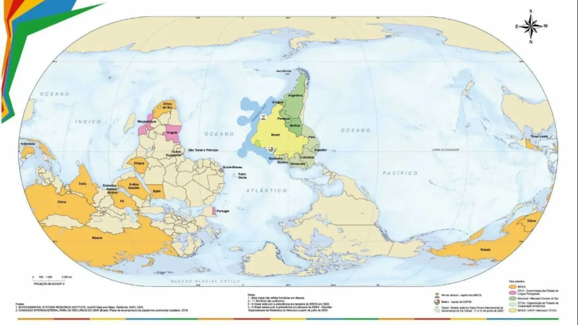 Novo mapa do IBGE coloca o Sul no topo e o Brasil no meio