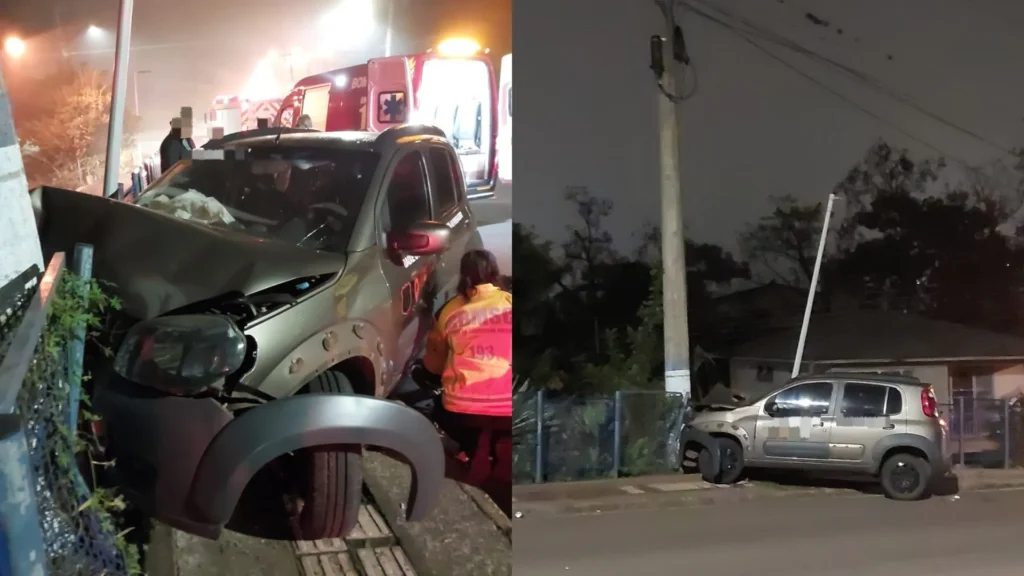 Carro com seis ocupantes colide em poste e deixa três feridos