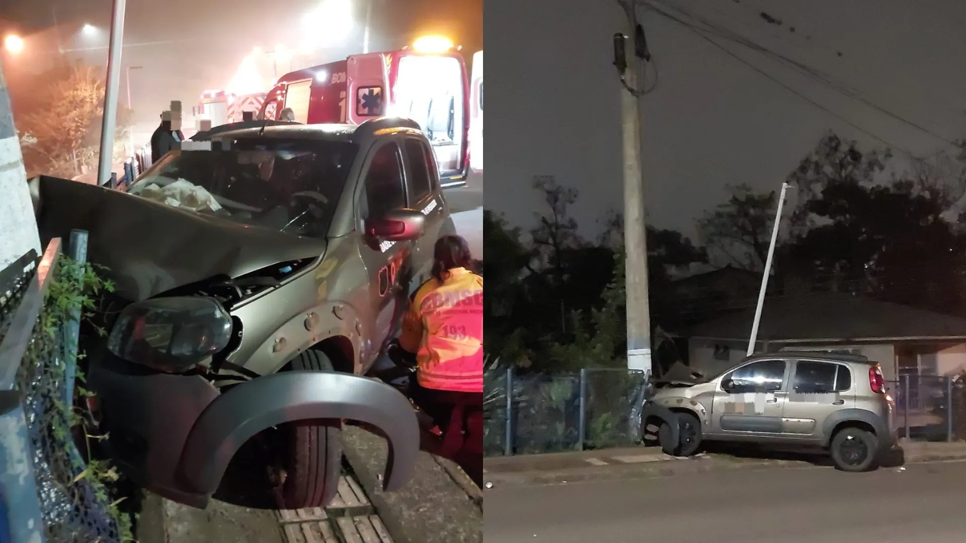Carro com seis ocupantes colide em poste e deixa três feridos