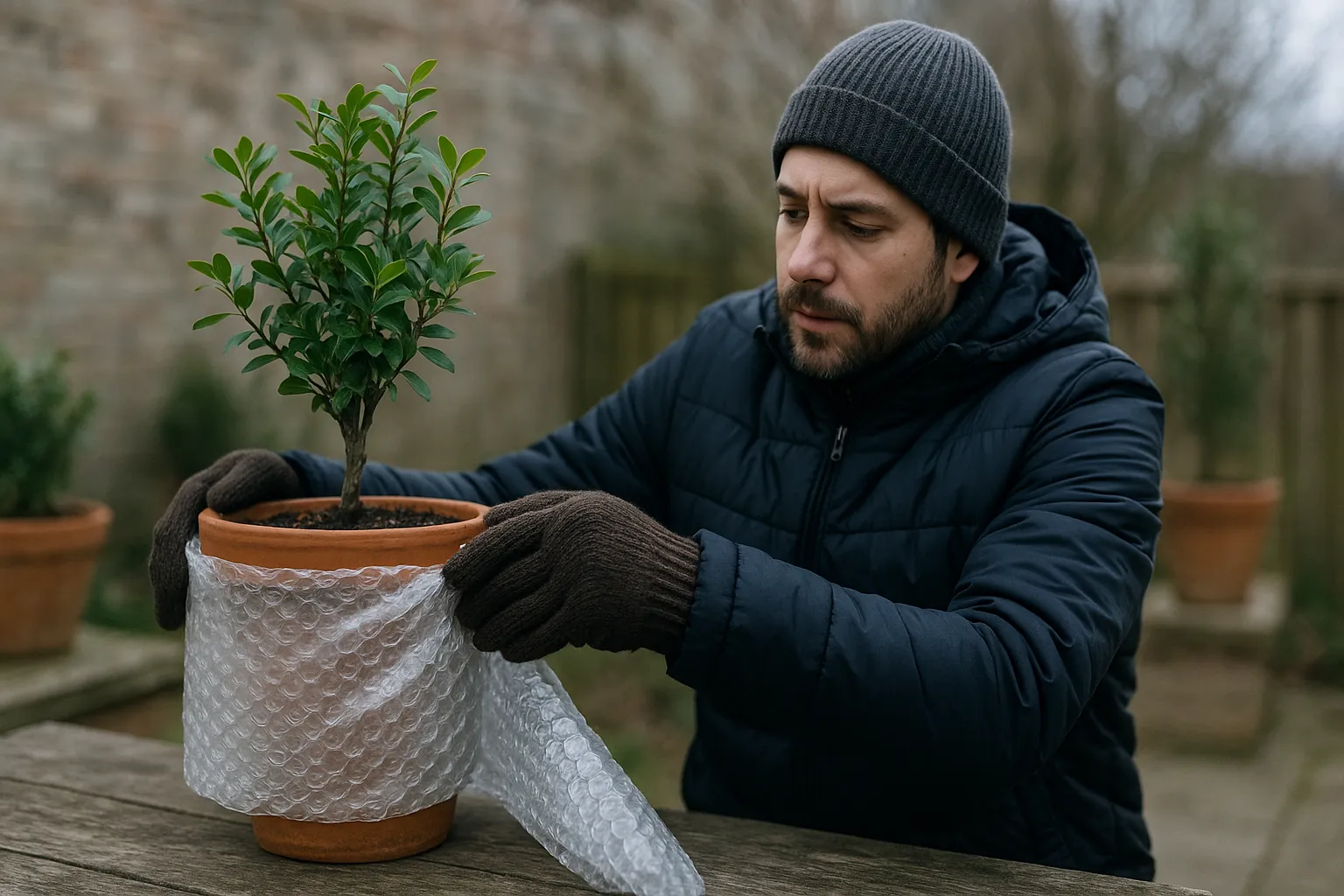 Esse truque com plástico bolha salva vasos de plantas em dias muito frios