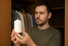 Esse truque com vela impede mofo no guarda-roupa por semanas