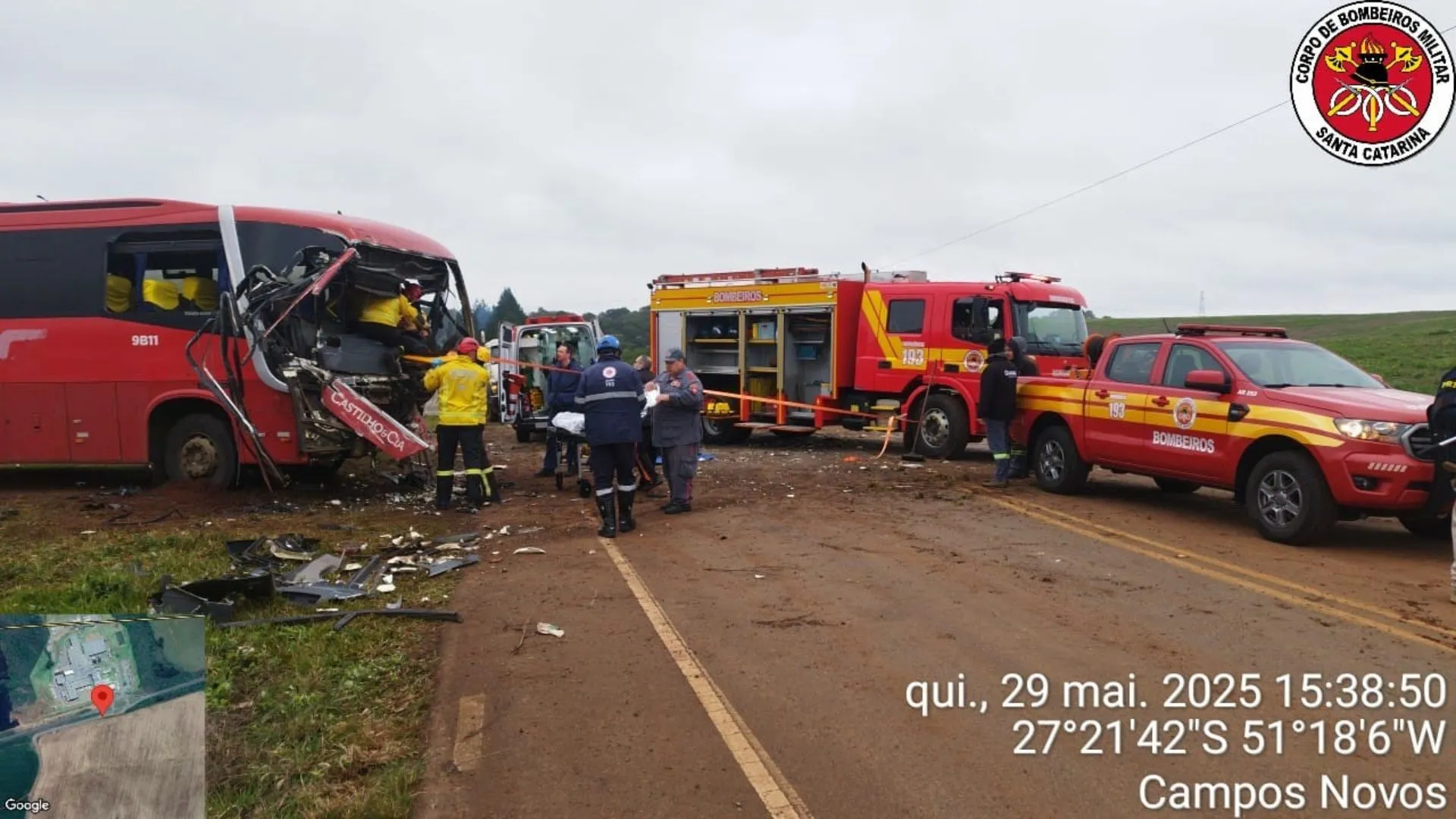 Acidente entre caminhão e ônibus deixa feridos em Campos Novos