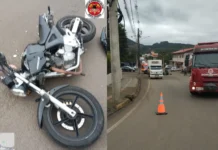 Motociclista fica ferido após colisão com caminhão em Tangará