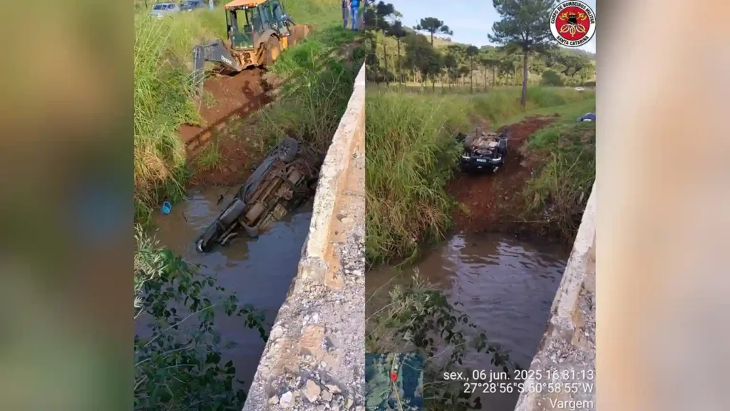 Homem morre após carro cair de ponte na BR-282 em Vargem