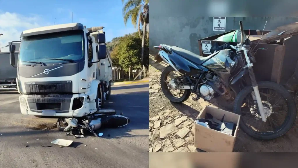 Dois acidentes entre moto e caminhão ocorrem quase ao mesmo tempo na SC-135