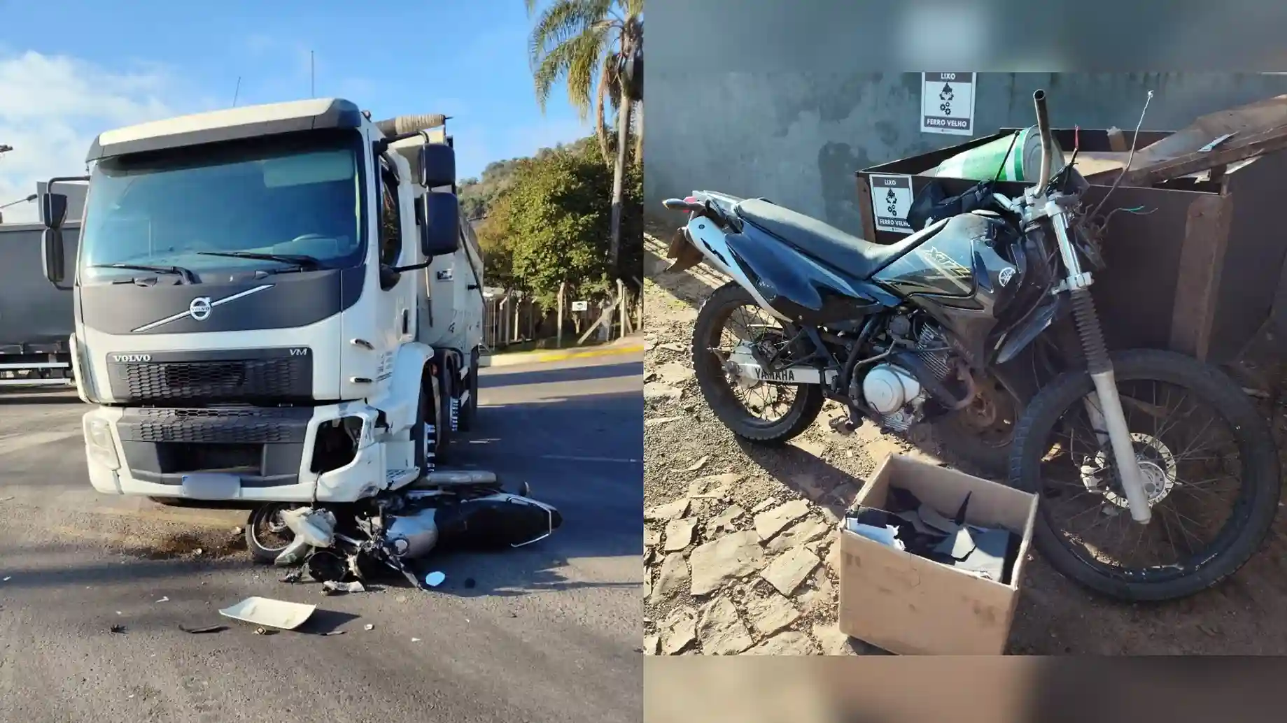 Dois acidentes entre moto e caminhão ocorrem quase ao mesmo tempo na SC-135