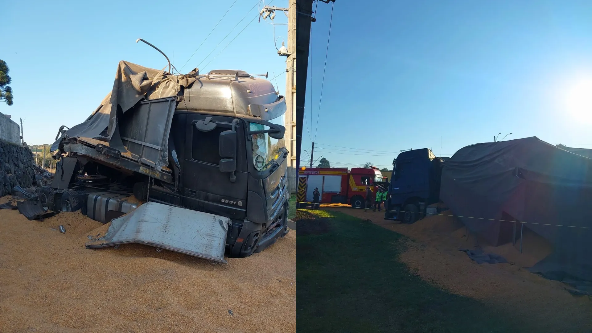 Carreta atinge ponto de ônibus e motorista alterado é contido pela PM
