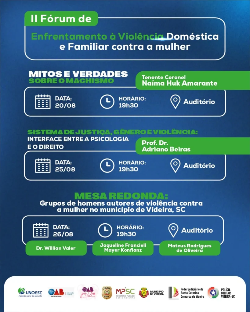 Videira recebe fórum sobre violência doméstica nesta quarta (20)