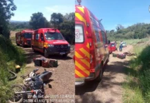 Adolescente fica com ferro encravado em queda de motocicleta