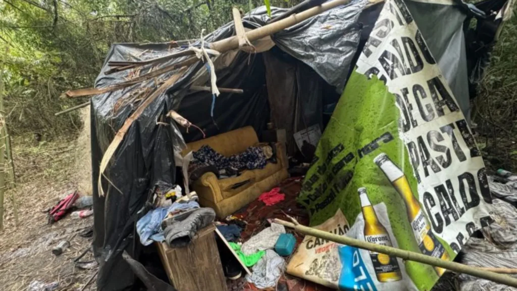 De lona, mas com luxo: barraco com itens inusitados é desmontado em área de preservação