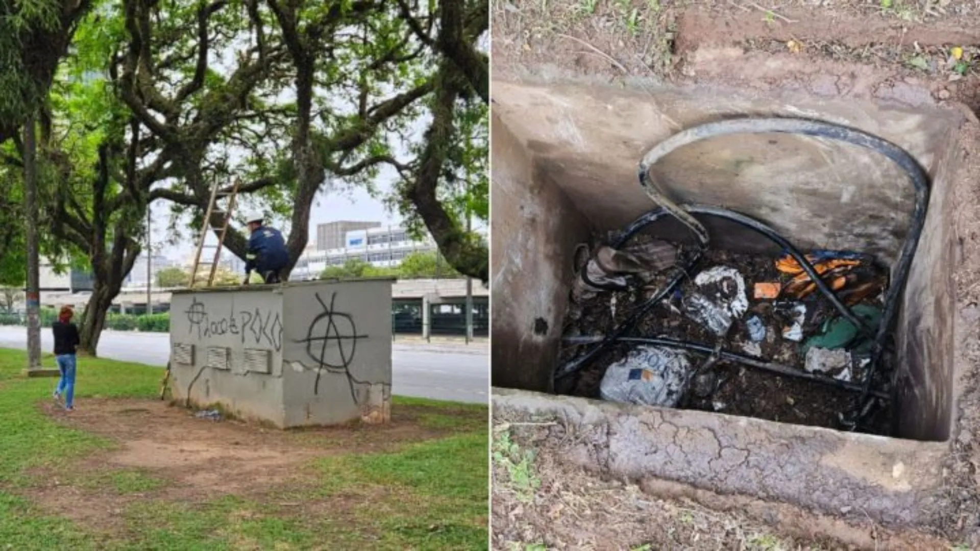 Ladrão de cabos elétricos fica gravemente ferido após curto-circuito