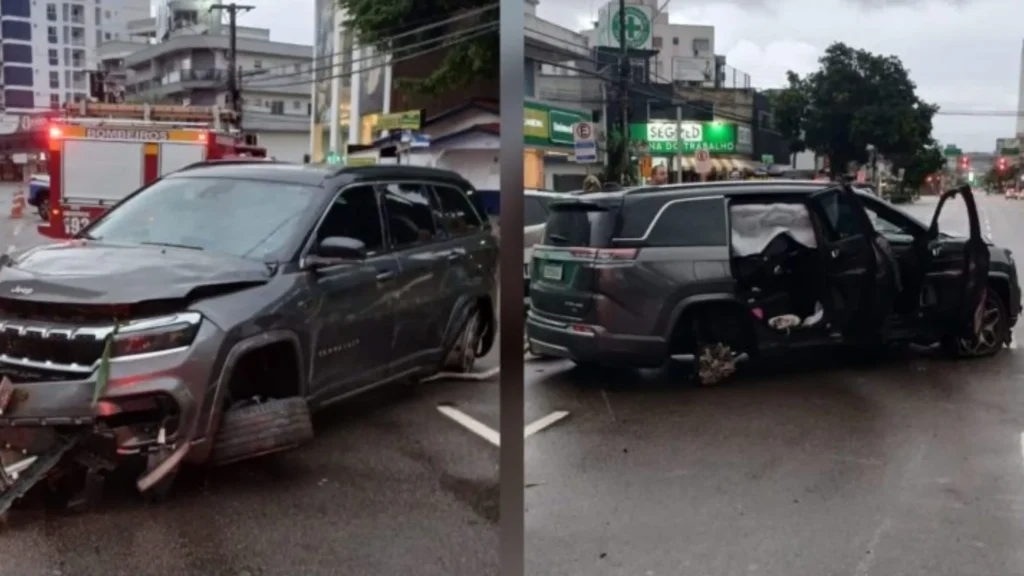Tentando salvar o filho, pai perde controle do carro, capota e família vai ao hospital