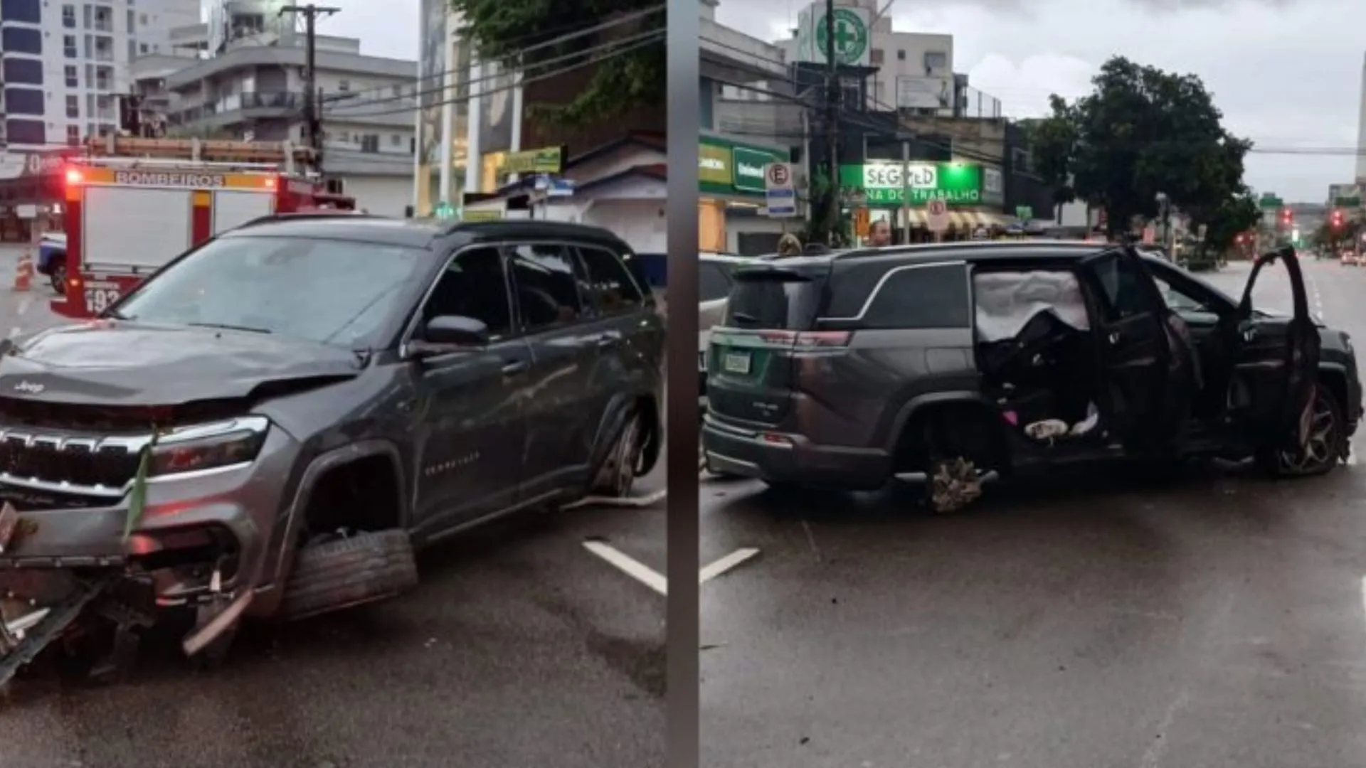 Tentando salvar o filho, pai perde controle do carro, capota e família vai ao hospital