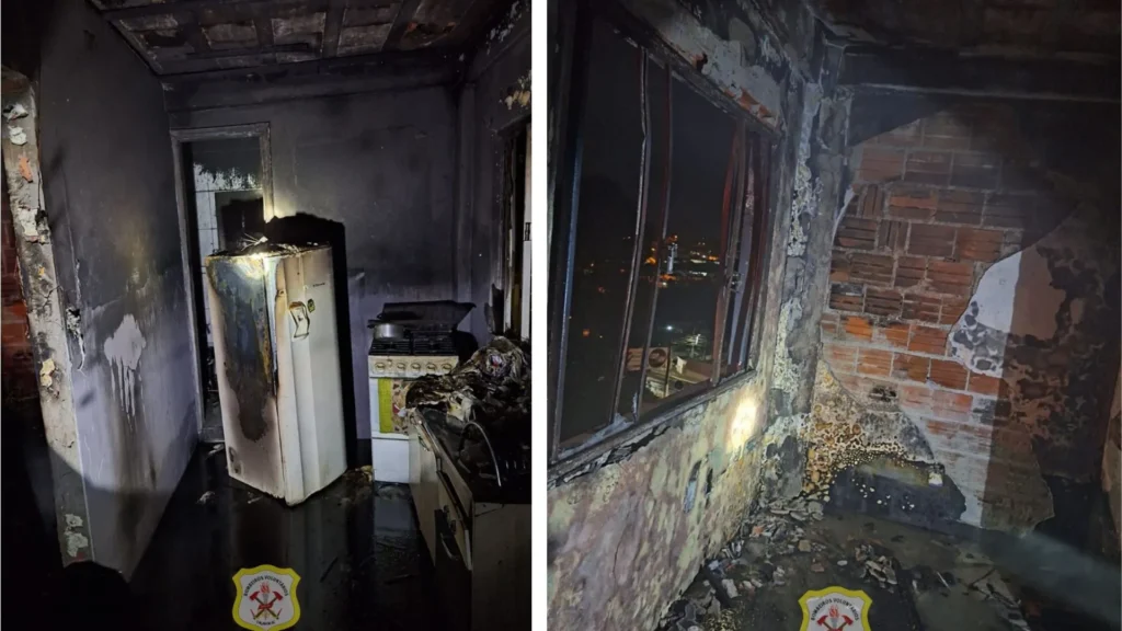 Incêndio destrói residência durante a madrugada em Caçador