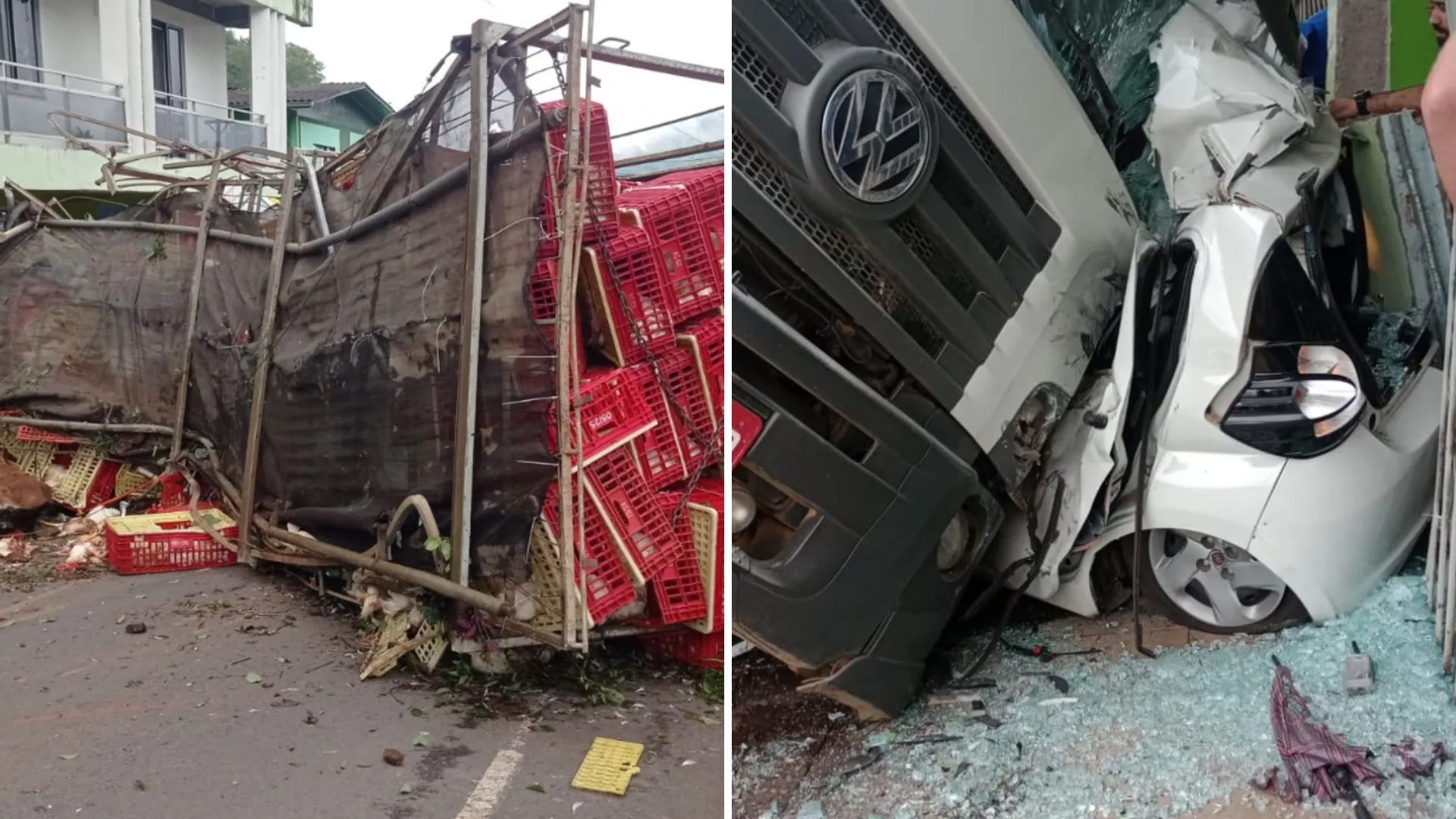 Caminhão sem freio provoca acidente grave em Herval d’Oeste