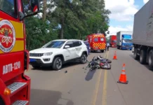 Motociclista fica gravemente ferido em colisão com carro na SC-355, em Videira