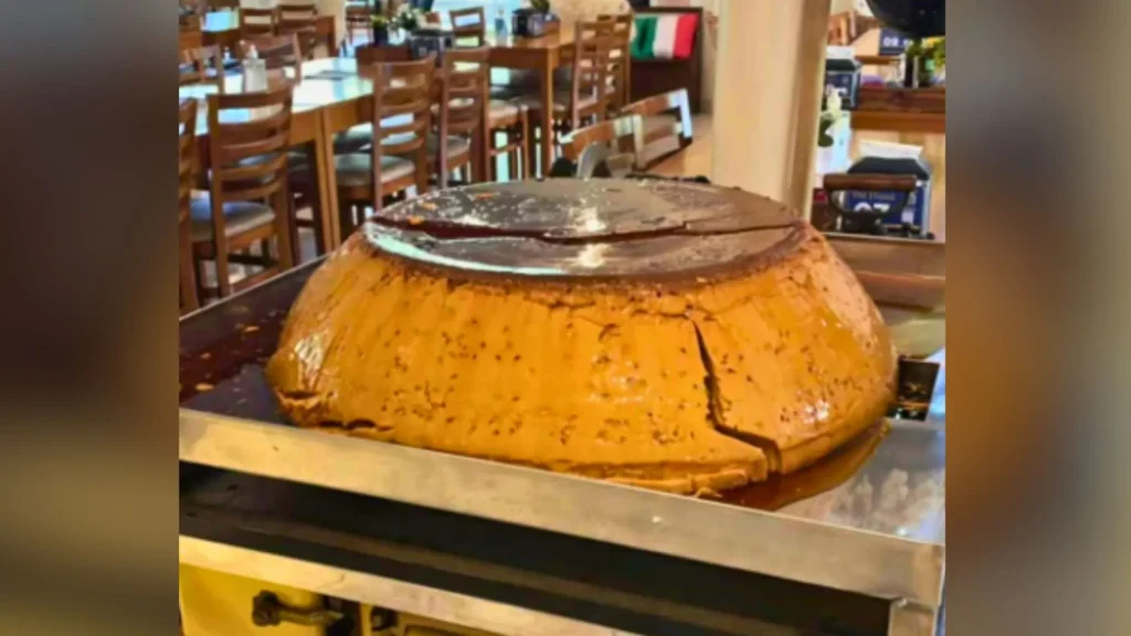 Pudim gigante de 54 quilos chama atenção em restaurante de Videira