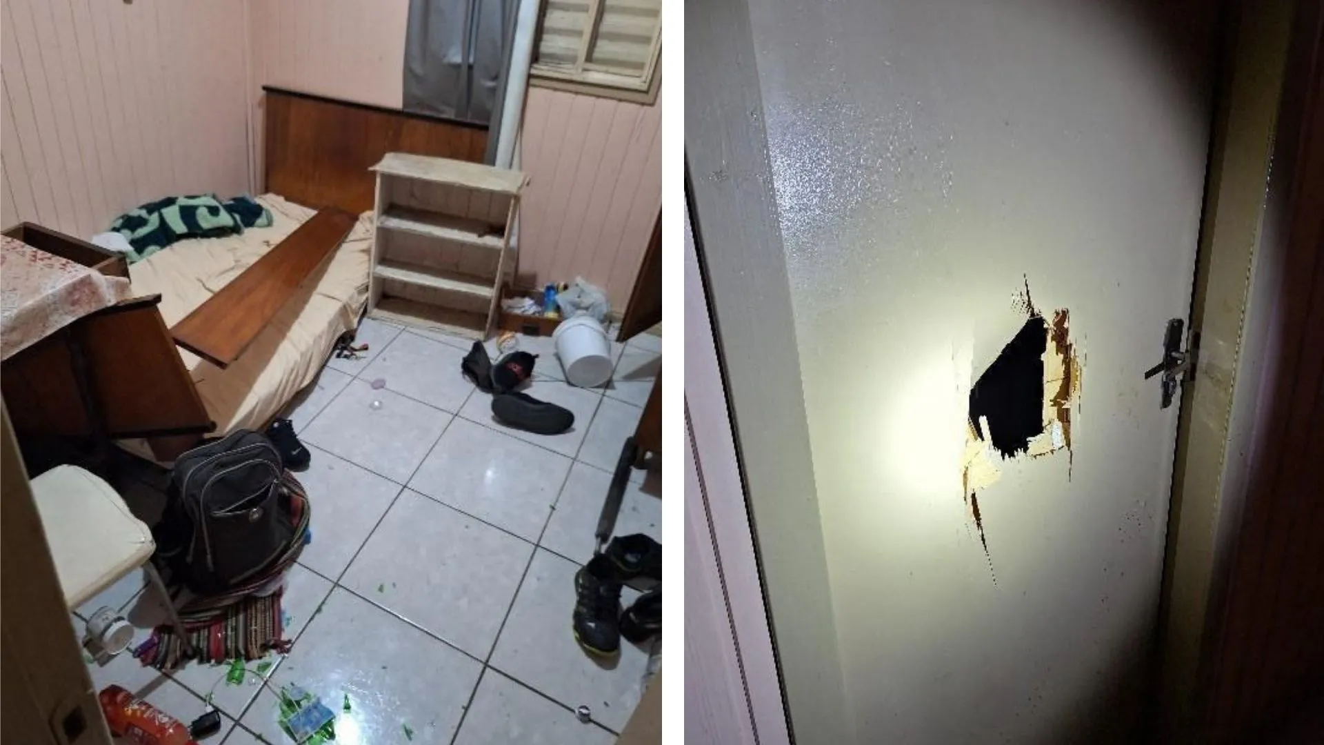 Homem em surto quebra o quarto da pensão e patrimônios públicos