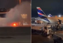 Fogo em avião da Latam provoca correria e evacuação de passageiros