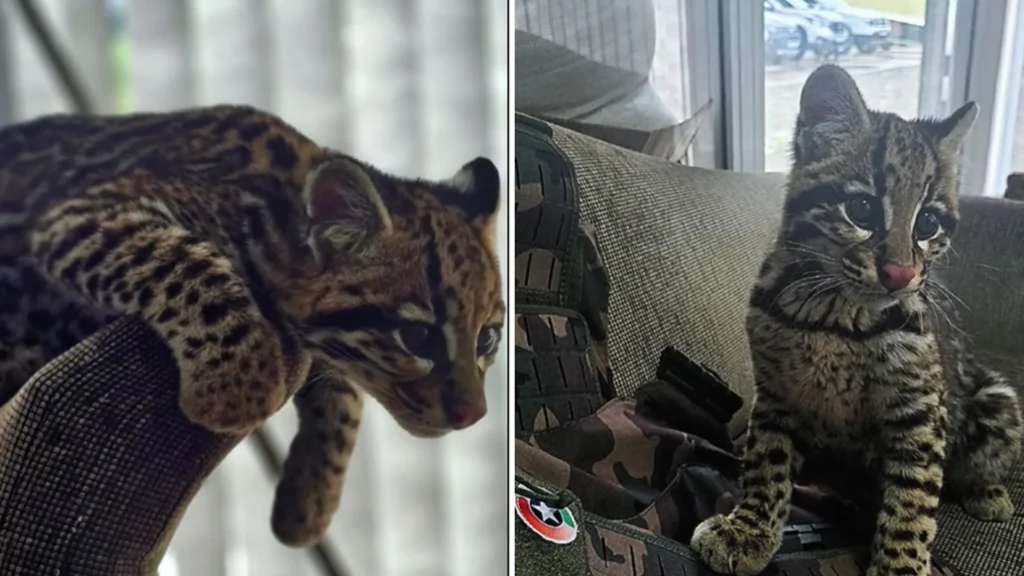 Jaguatirica com sinais de domesticação é resgatada pela Polícia Ambiental