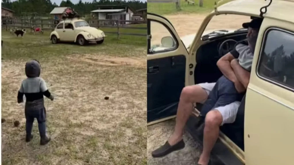 Avô percorre 600 km de Fusca para presentear neto no RS