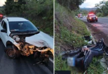 Motociclista fica ferido após bater de frente com carro na SC-135