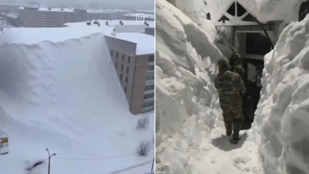 Neve atinge 4º andar de prédios na Rússia e paralisa cidades