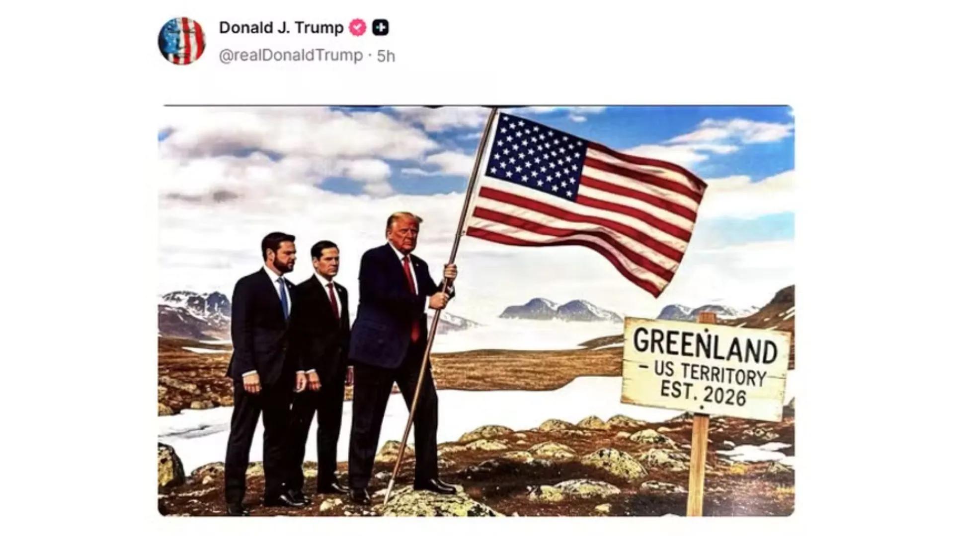Trump posta montagem feita por IA e “anexa” Groenlândia aos EUA