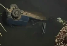 Motorista de 55 anos é resgatado por familiares após carro cair em riacho