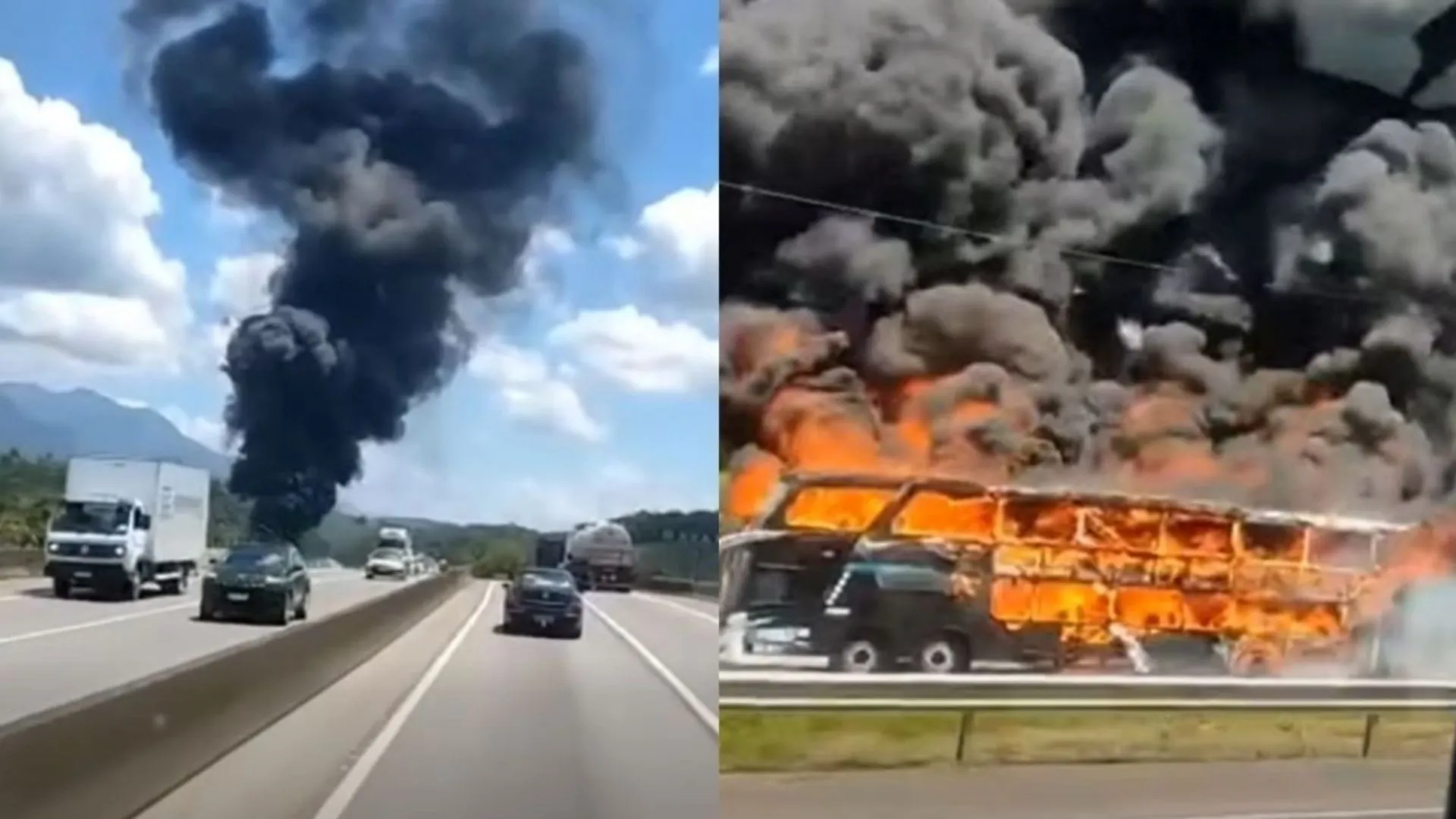 Vídeo: Ônibus pega fogo na BR-101 em Joinville nesta sexta-feira