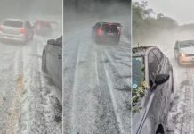 Granizo cobre estrada no interior de SP Granizo cobre estrada no interior de SP