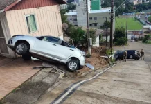 Carro desgovernado desce rua, bate em veículo e quase invade casa Carro desgovernado desce rua, bate em veículo e quase invade casa